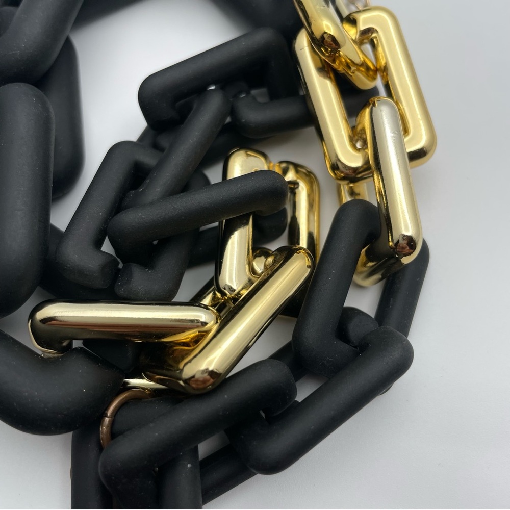 Chunky Natasha Black & Gold Link Choker Necklace 18” + 3” Extender - Picture 7 of 8